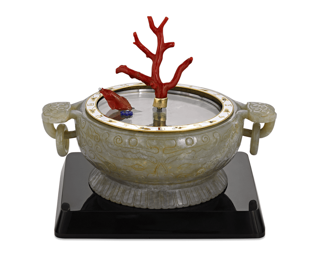 Coral and Jade Koi Fish Mystery Clock