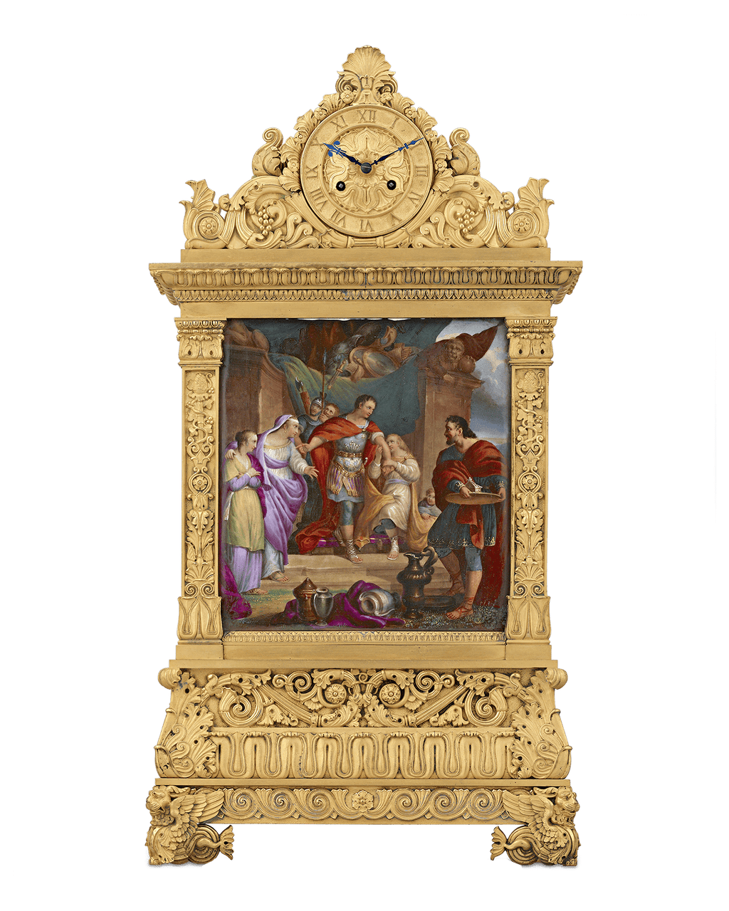 French Restoration Bronze and Porcelain Mantel Clock