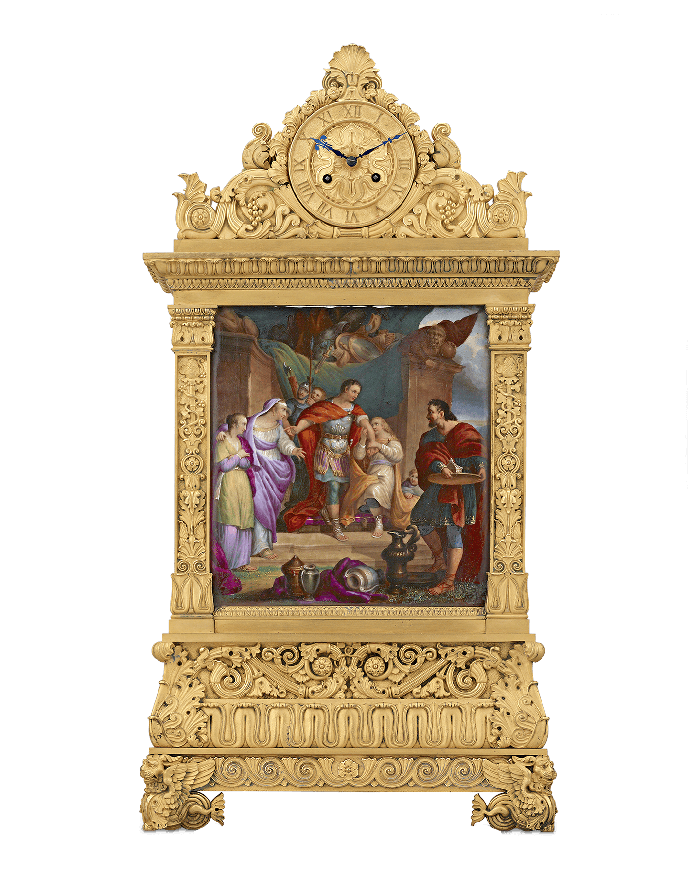 French Restoration Bronze and Porcelain Mantel Clock