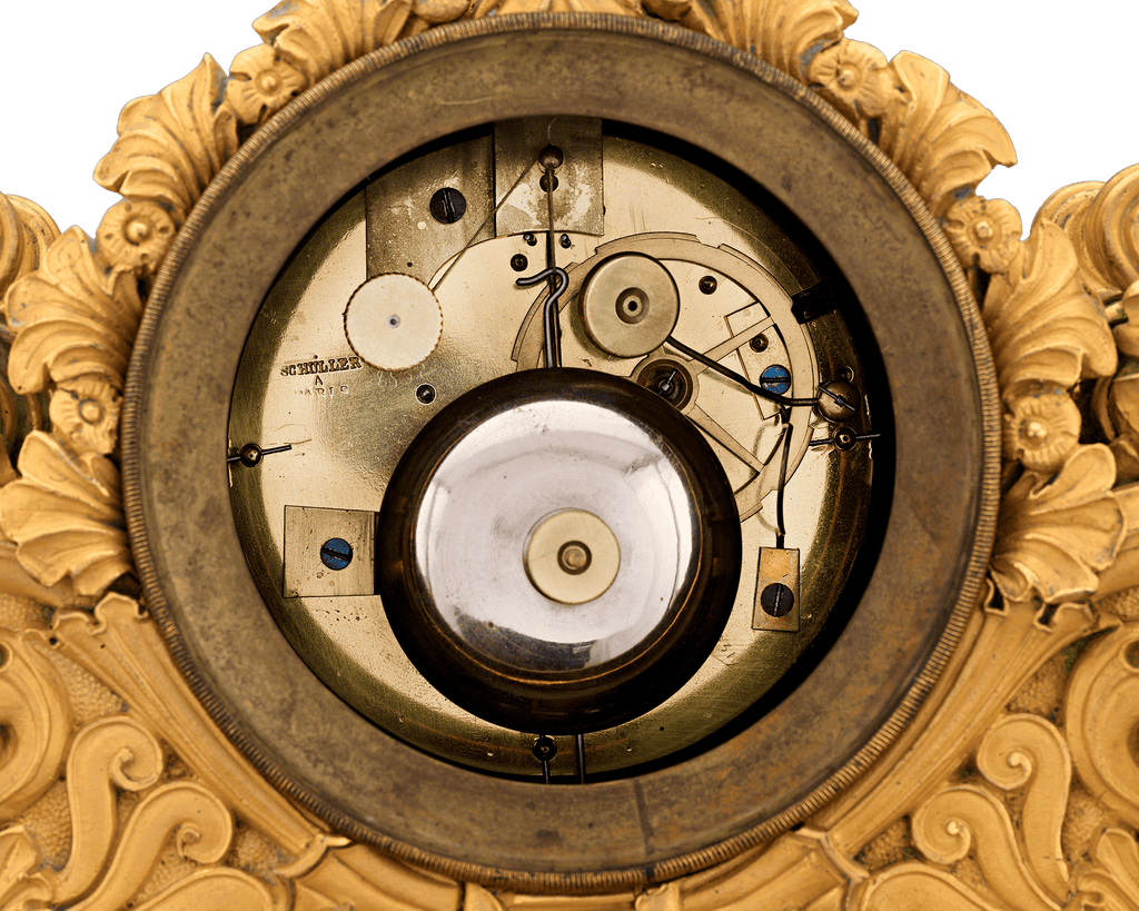French Restoration Bronze and Porcelain Mantel Clock