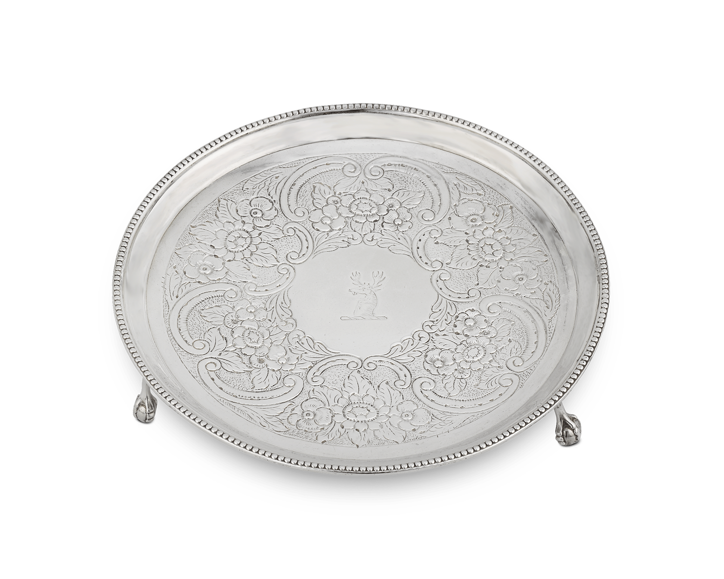 Engraved Stag Silver Salver