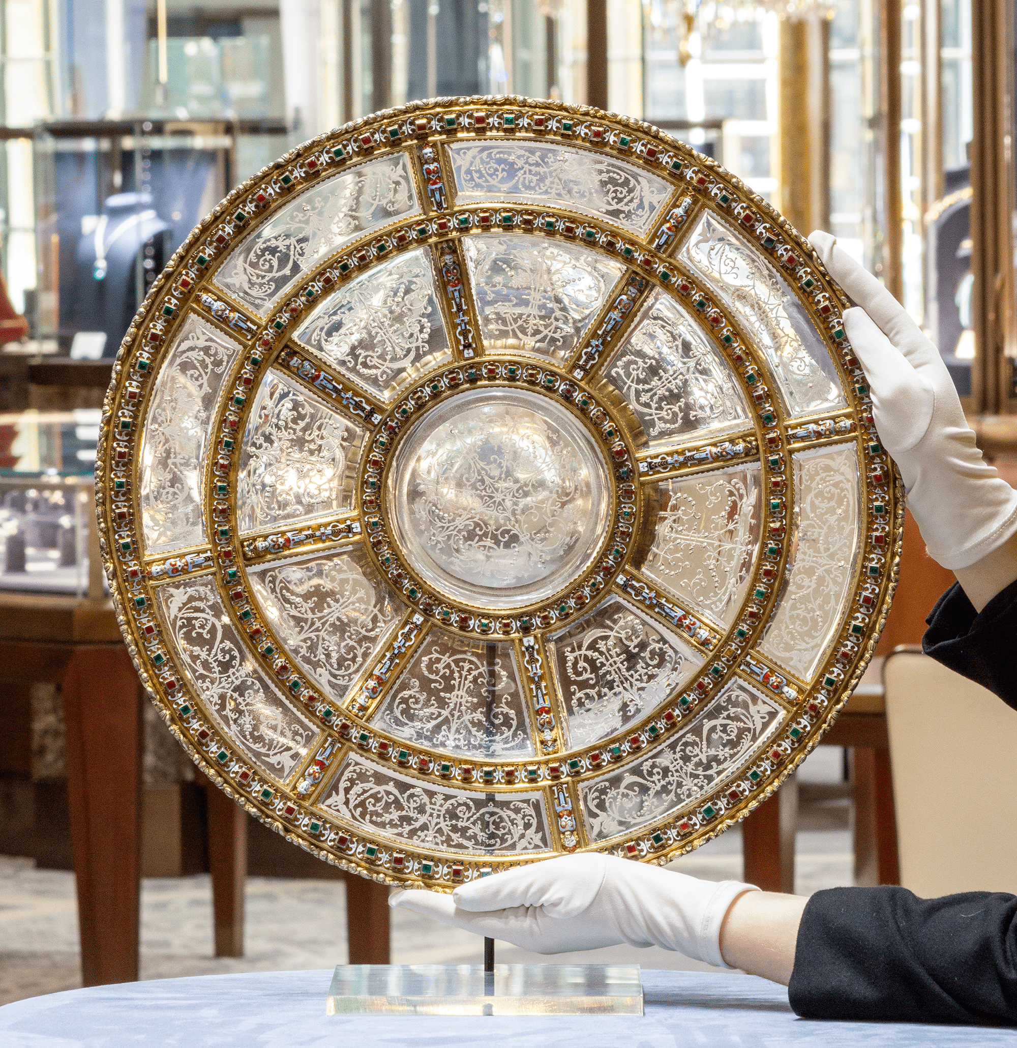 Viennese Silver Gilt Rock Crystal Charger