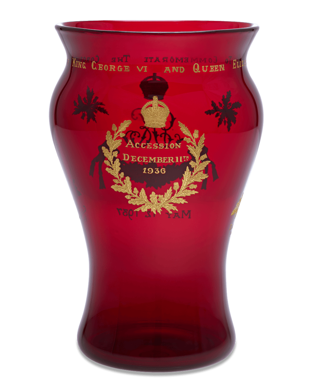 George VI Commemorative Ruby Glass Vase