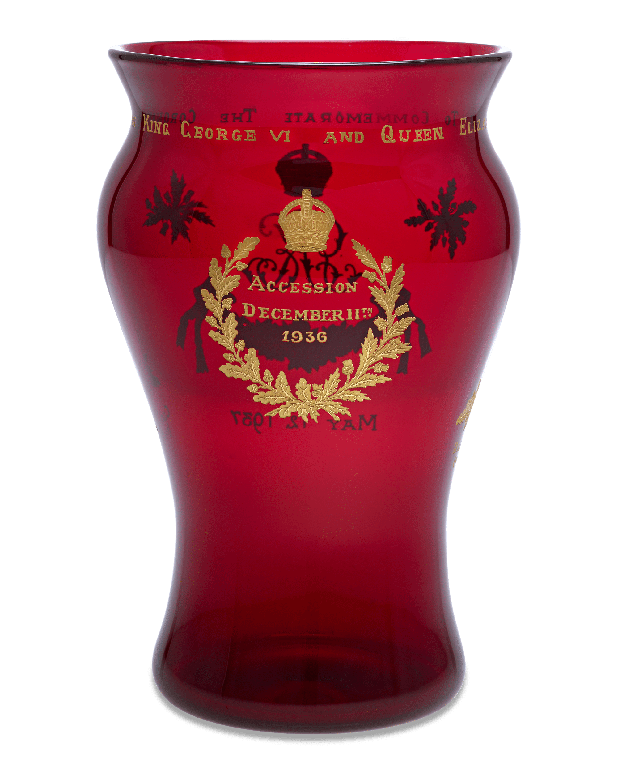 George VI Commemorative Ruby Glass Vase