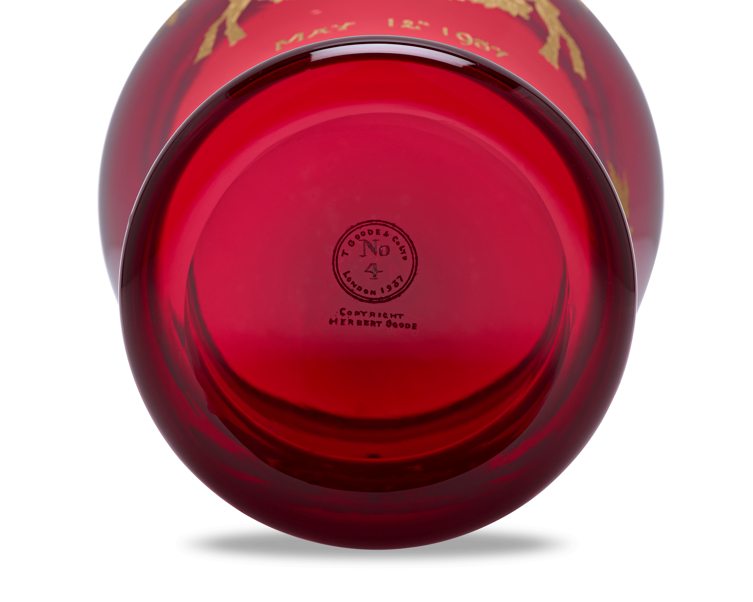 George VI Commemorative Ruby Glass Vase