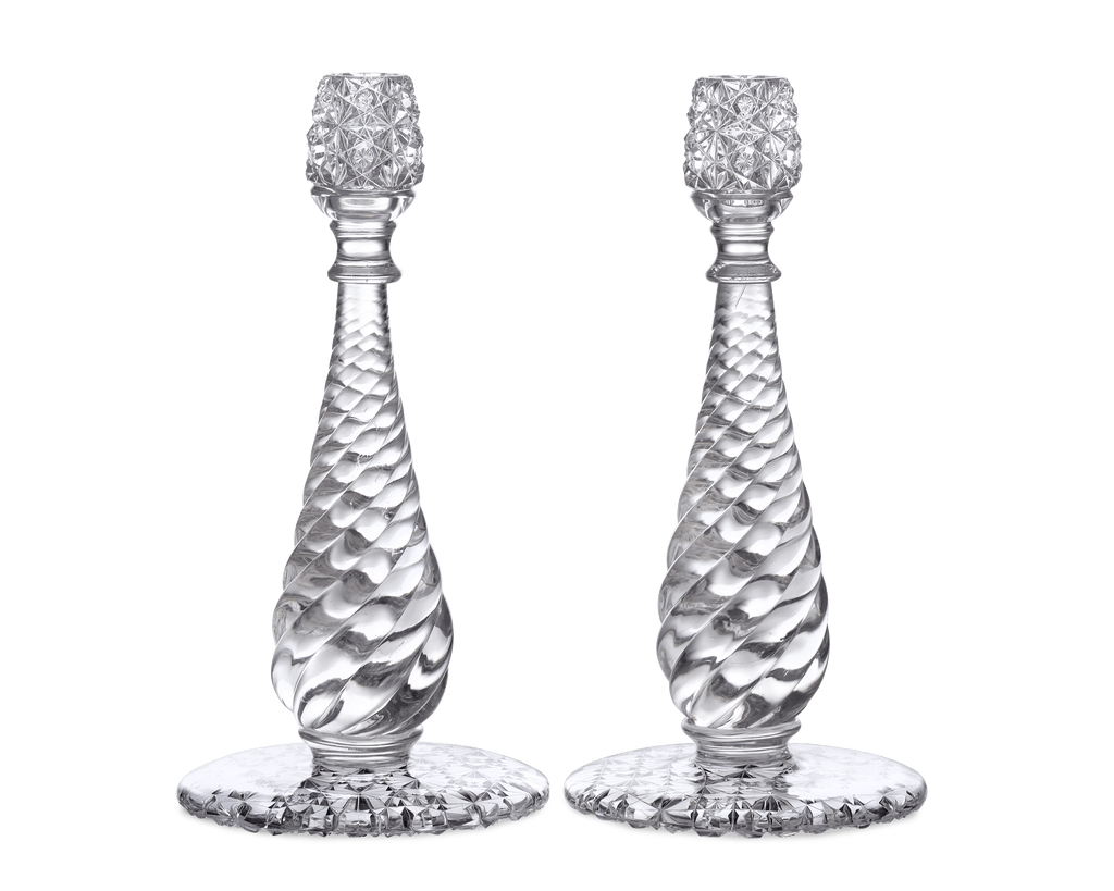 Russian and Swirl Pattern Cut Glass Candlesticks