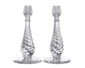 Russian and Swirl Pattern Cut Glass Candlesticks