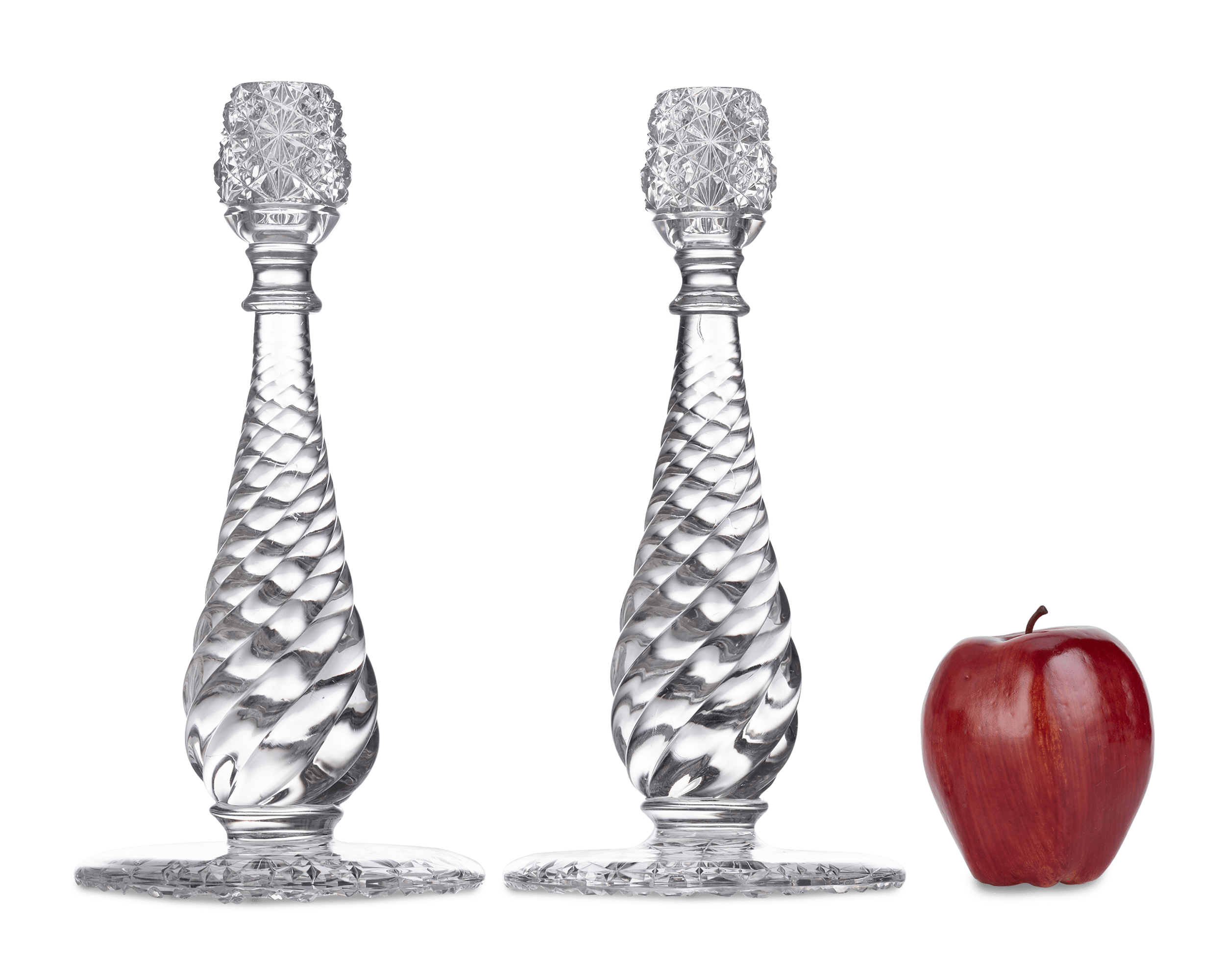 Russian and Swirl Pattern Cut Glass Candlesticks