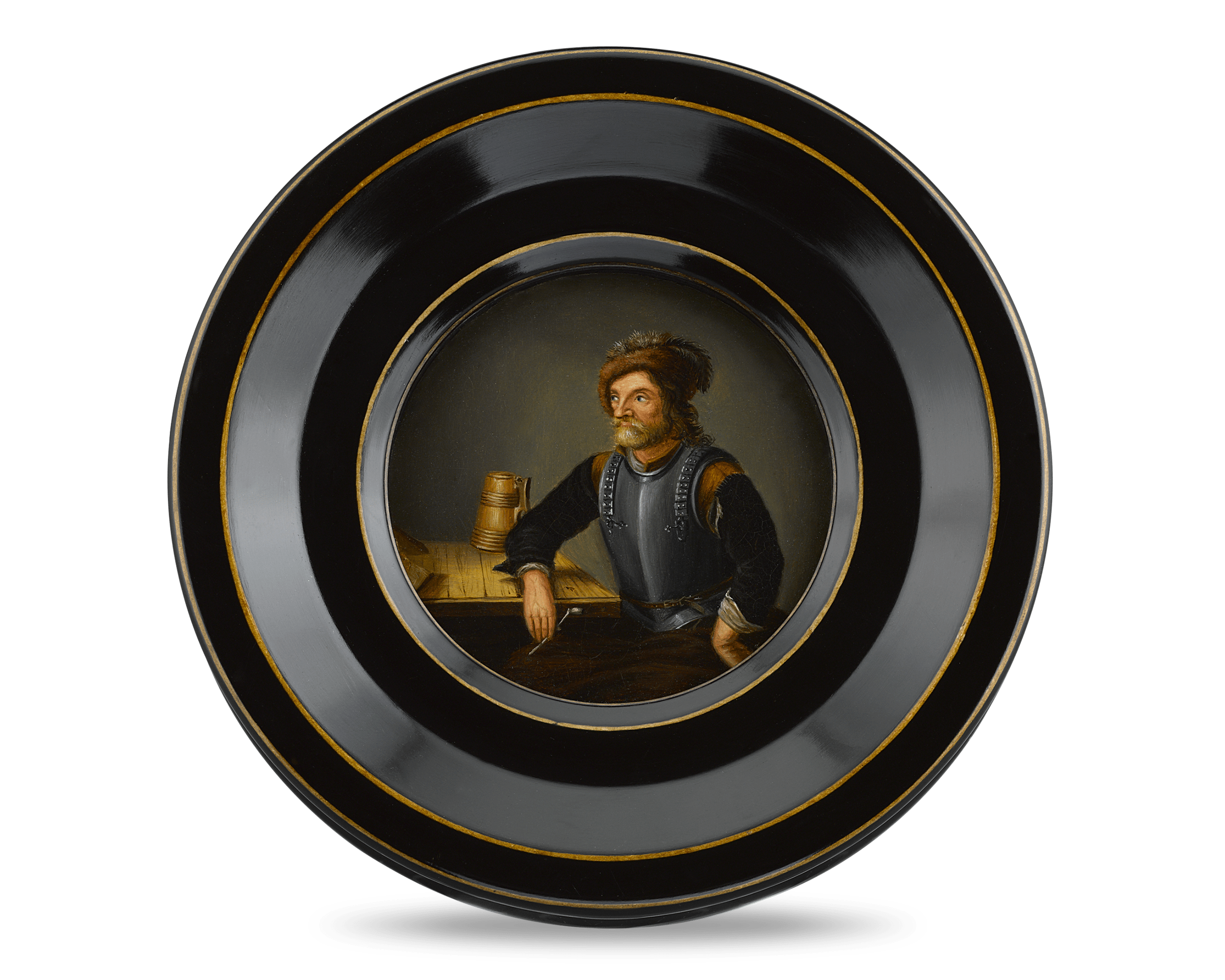 German Miniature Portrait of a Young Man With Pipe