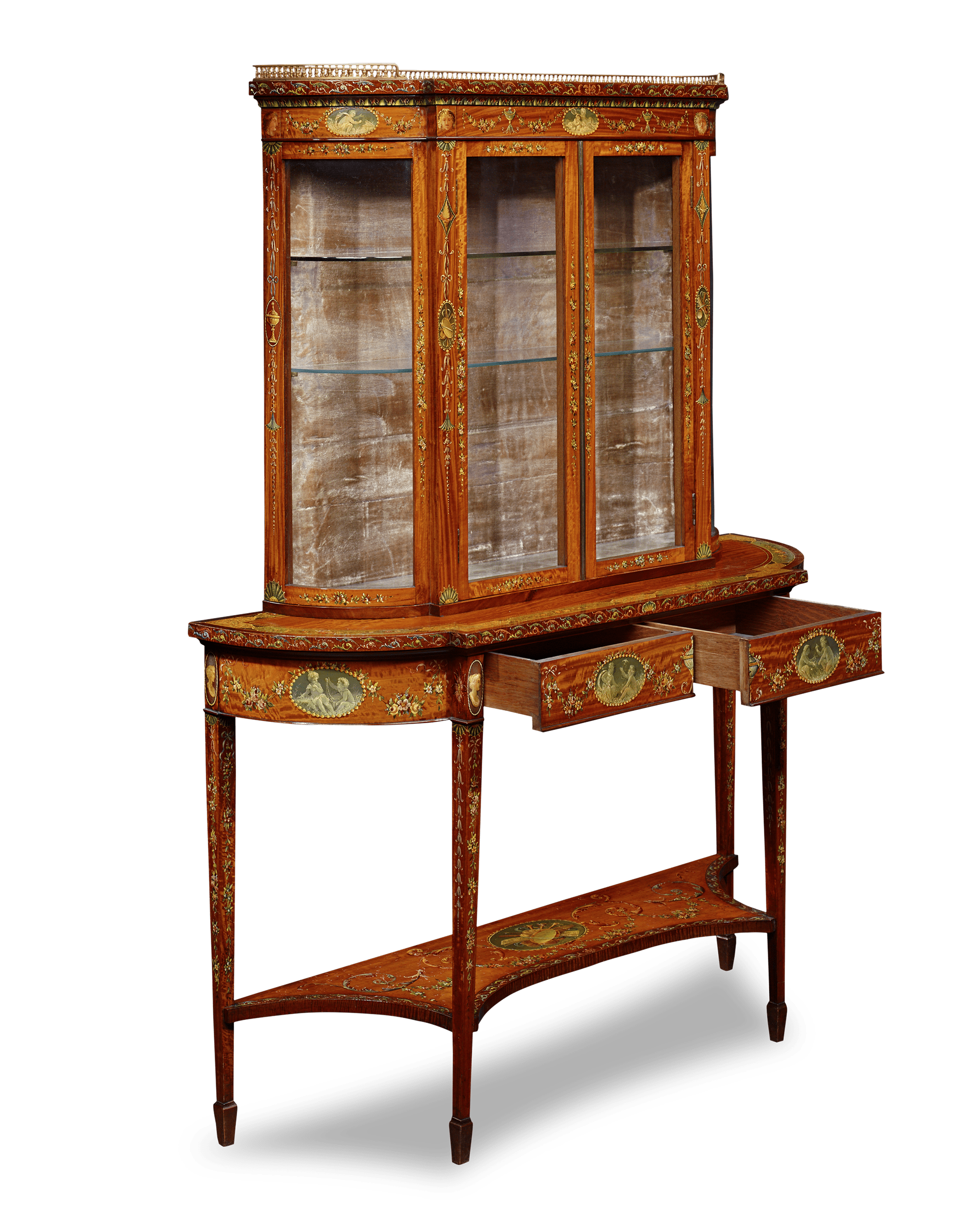 Sheraton Revival Hand-Painted Vitrine