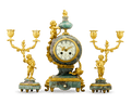 French Fluorspar and Ormolu Clock Garniture