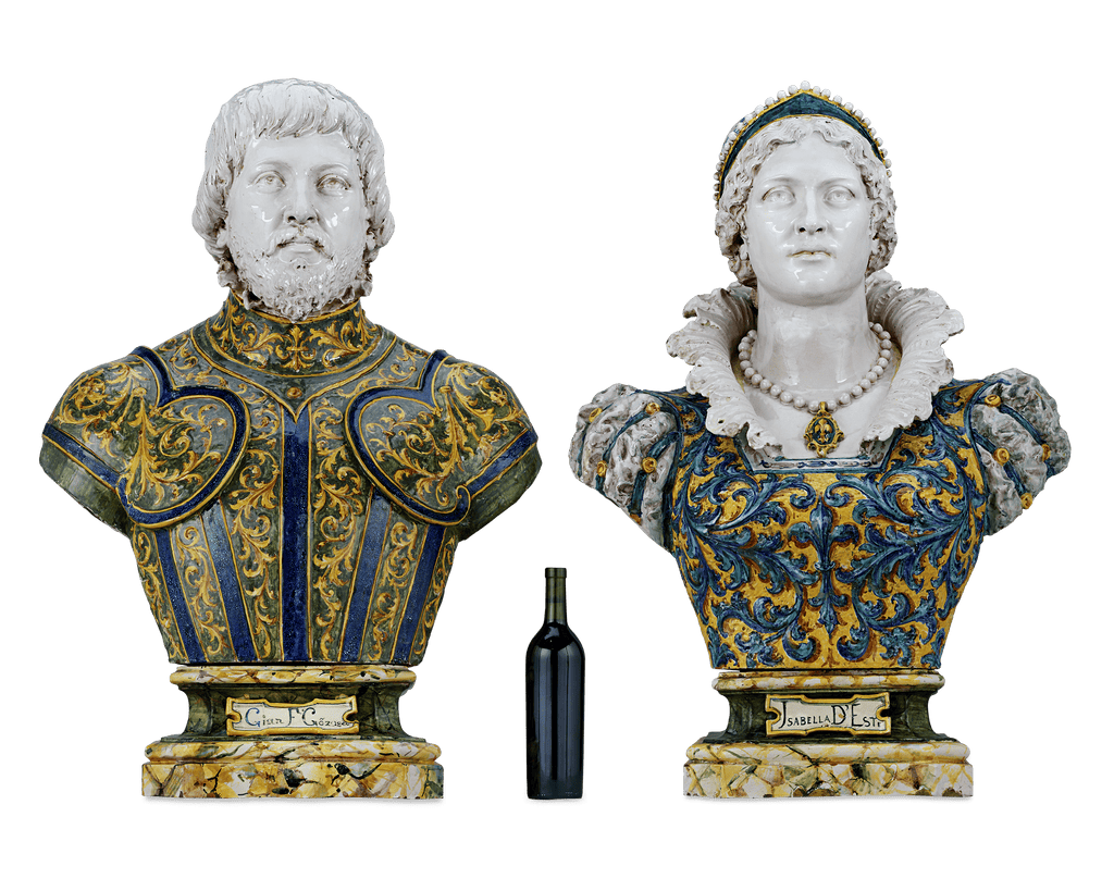 Isabella d'Este and Francesco II Gonzaga Majolica Busts by Angelo Minghetti