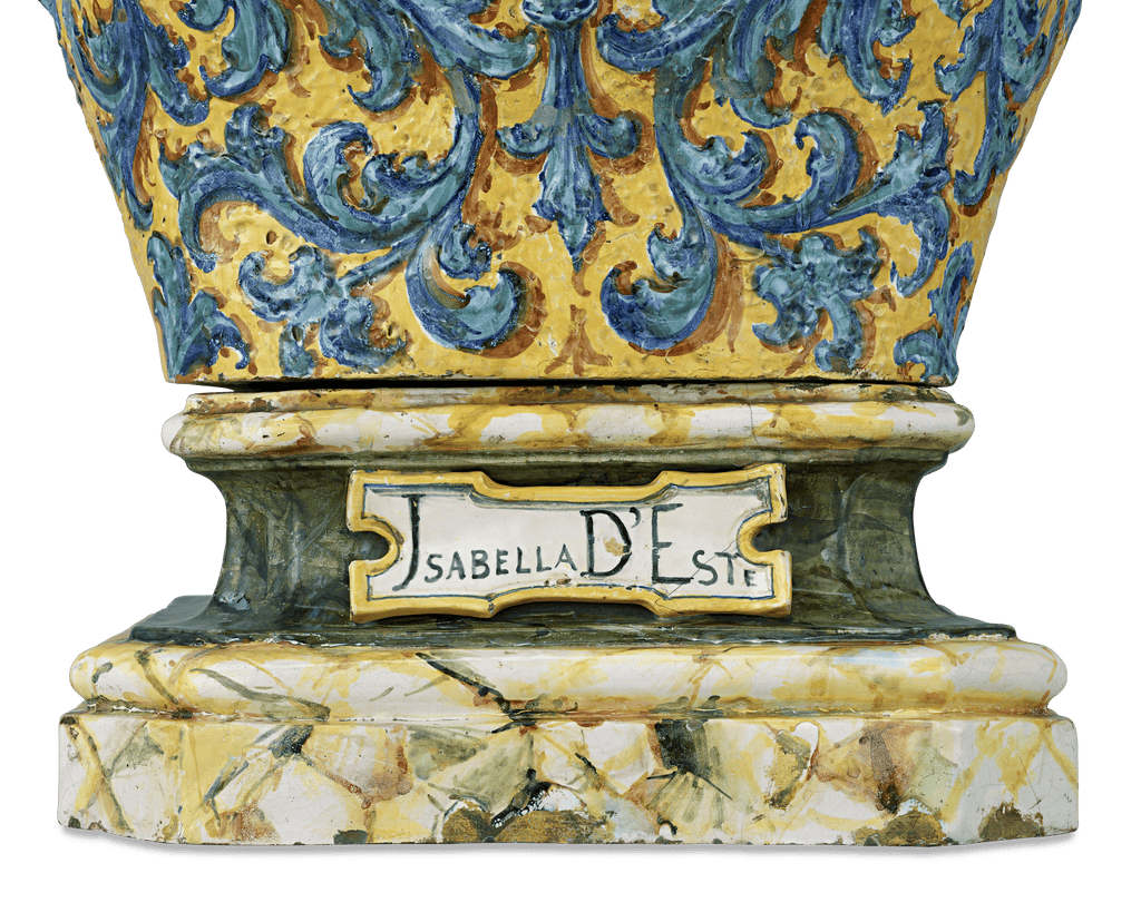 Isabella d'Este and Francesco II Gonzaga Majolica Busts by Angelo Minghetti