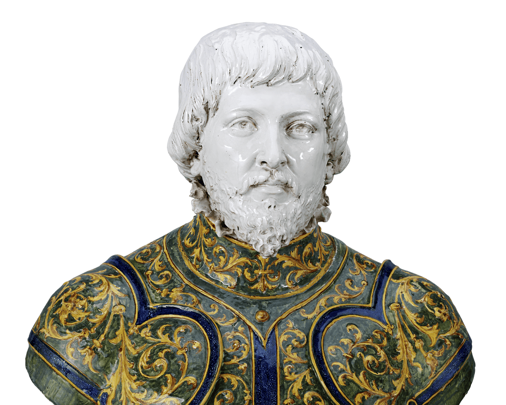 Isabella d'Este and Francesco II Gonzaga Majolica Busts by Angelo Minghetti
