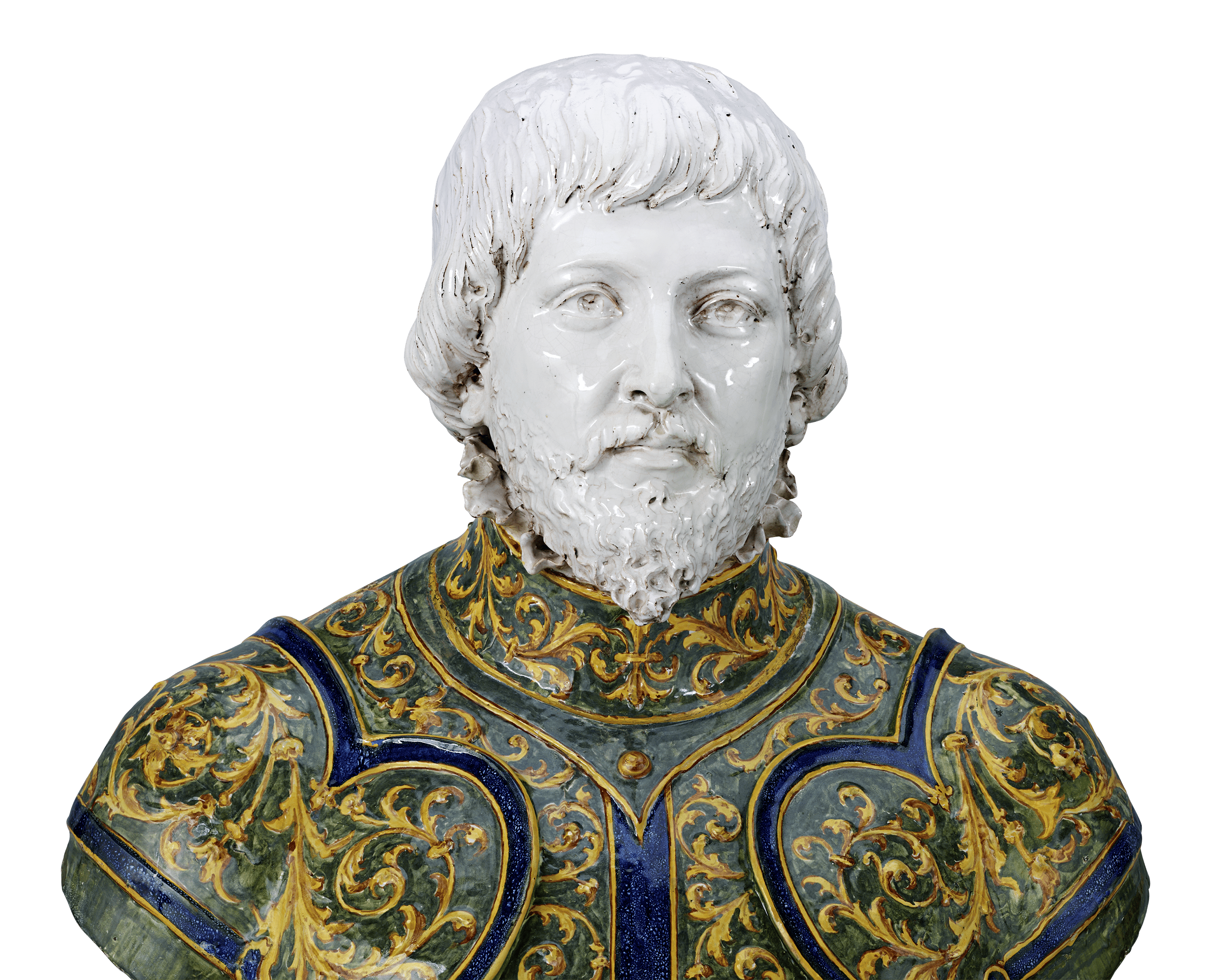Isabella d'Este and Francesco II Gonzaga Majolica Busts by Angelo Minghetti