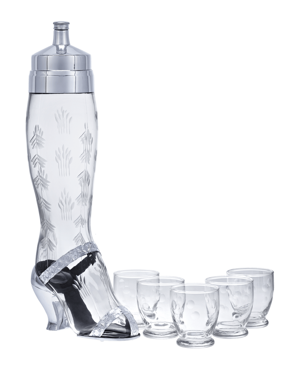 Etched Glass Lady's Leg Bar Set