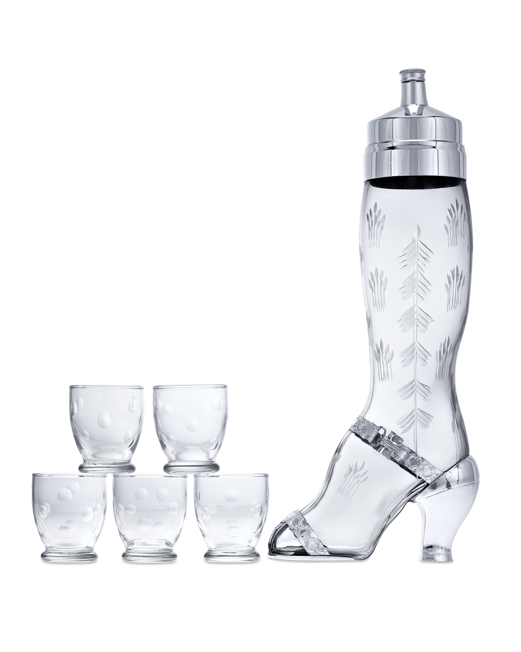 Etched Glass Lady's Leg Bar Set