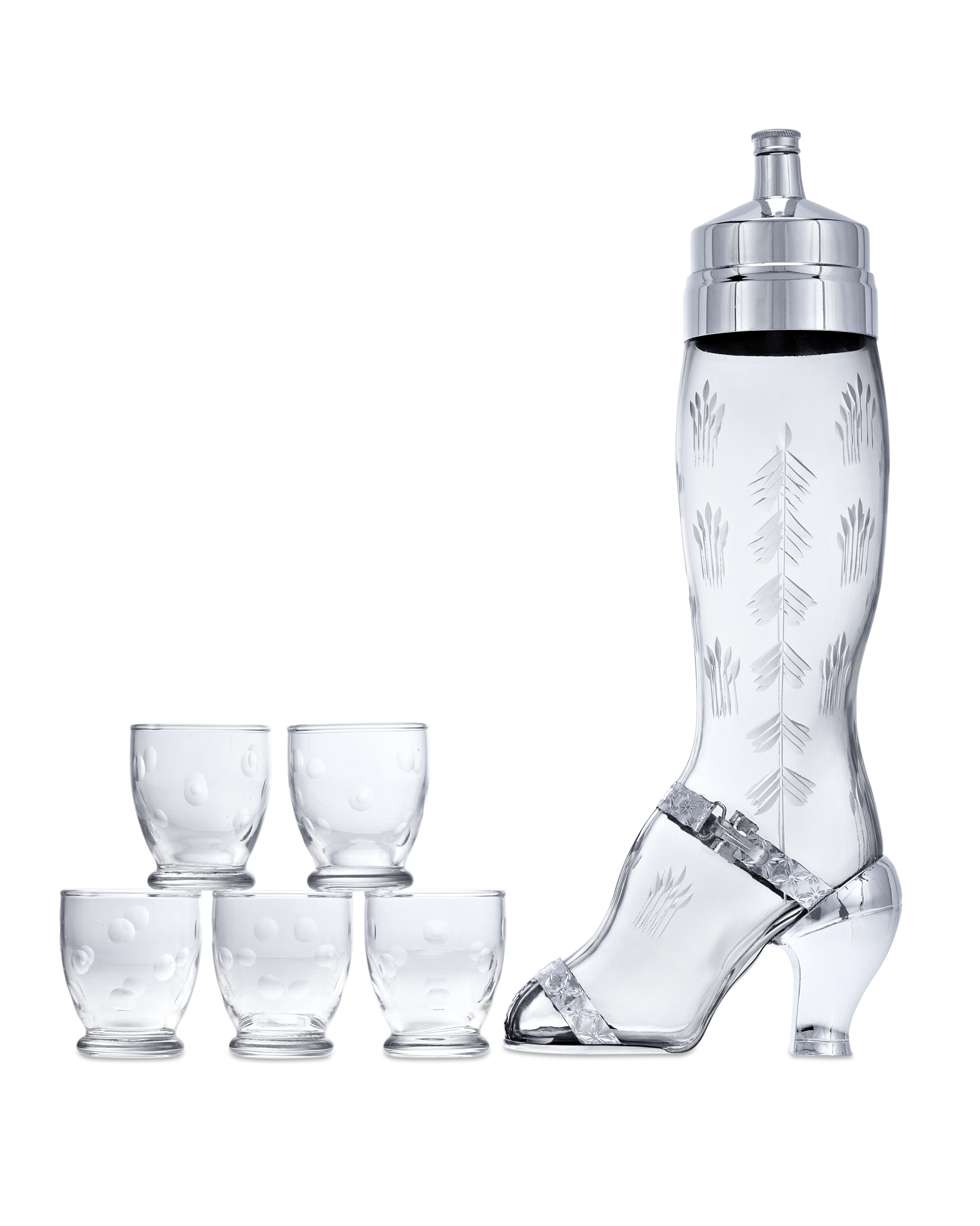 Etched Glass Lady's Leg Bar Set