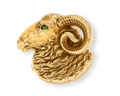 Riker Brothers Gold and Demantoid Garnet Ram's Head Brooch