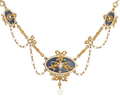 Art Nouveau Enamel, Diamond and Pearl Necklace
