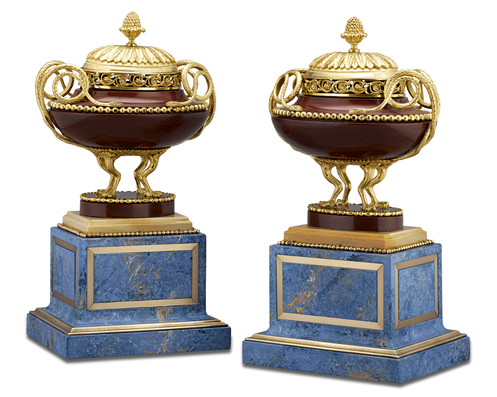 Rosso Antico Marble and Gilt Bronze Potpourri Vases