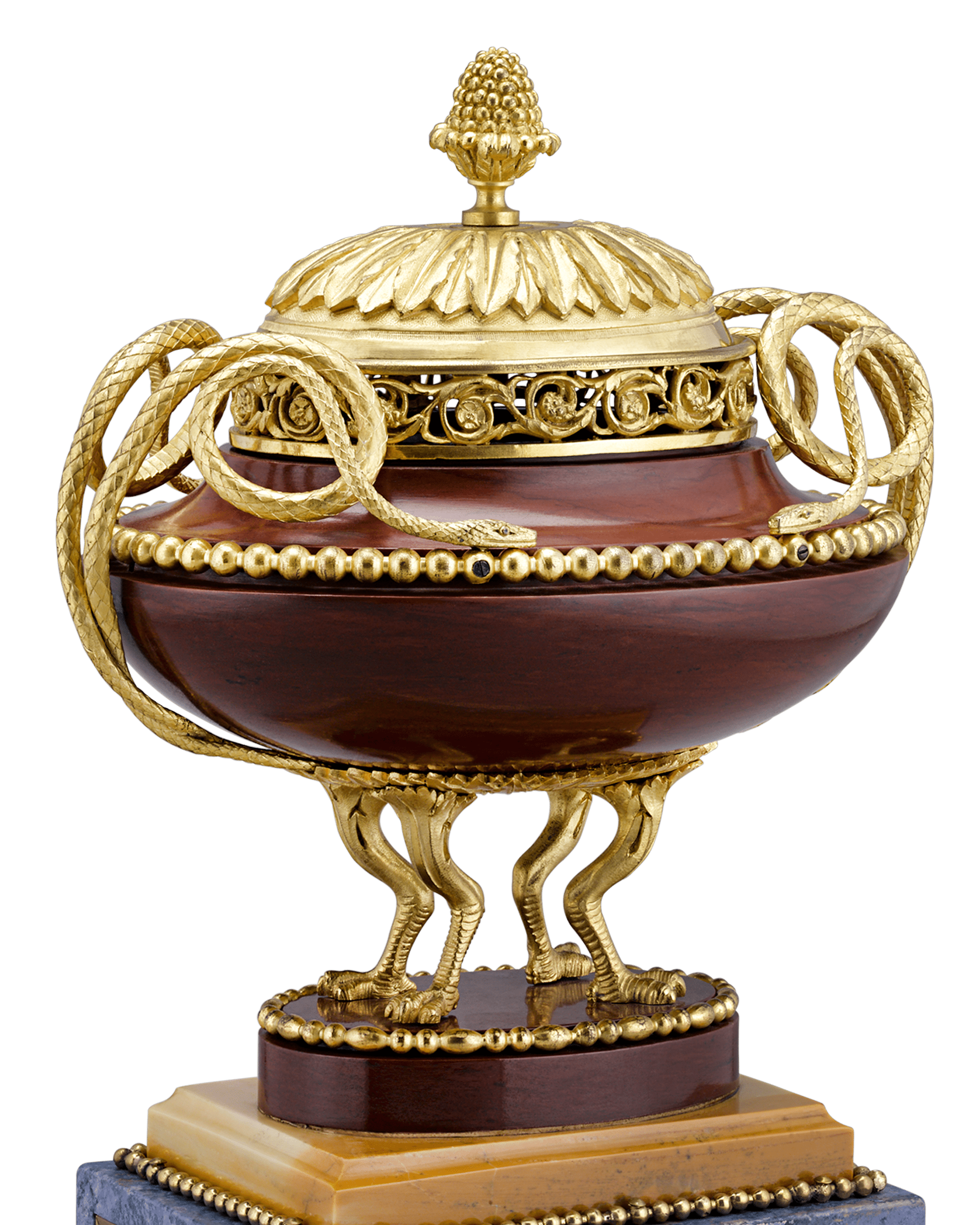Rosso Antico Marble and Gilt Bronze Potpourri Vases