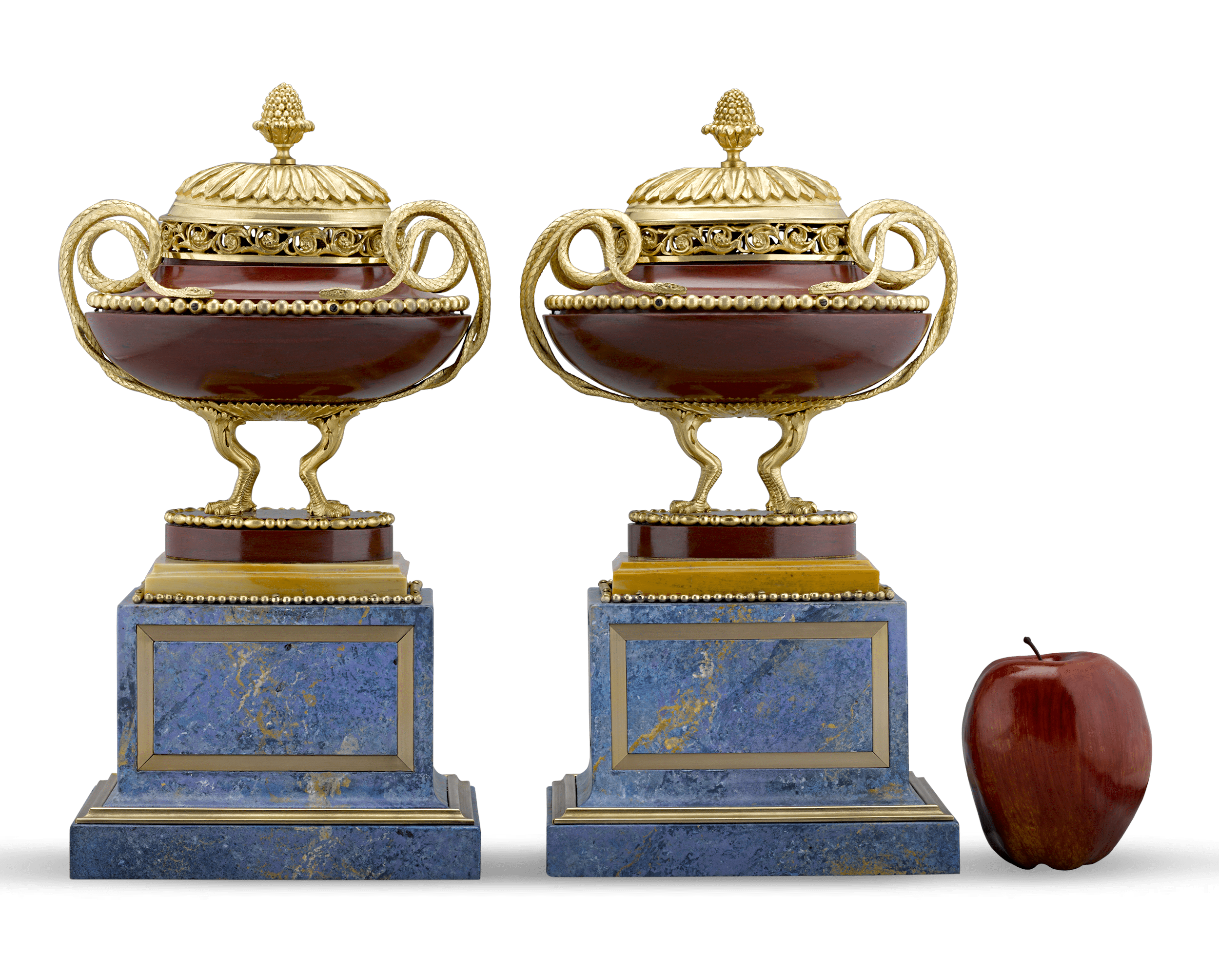 Rosso Antico Marble and Gilt Bronze Potpourri Vases