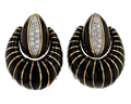 David Webb Black Enamel, Gold and Diamond Earrings