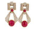 David Webb Cabochon Ruby and Diamond Earrings