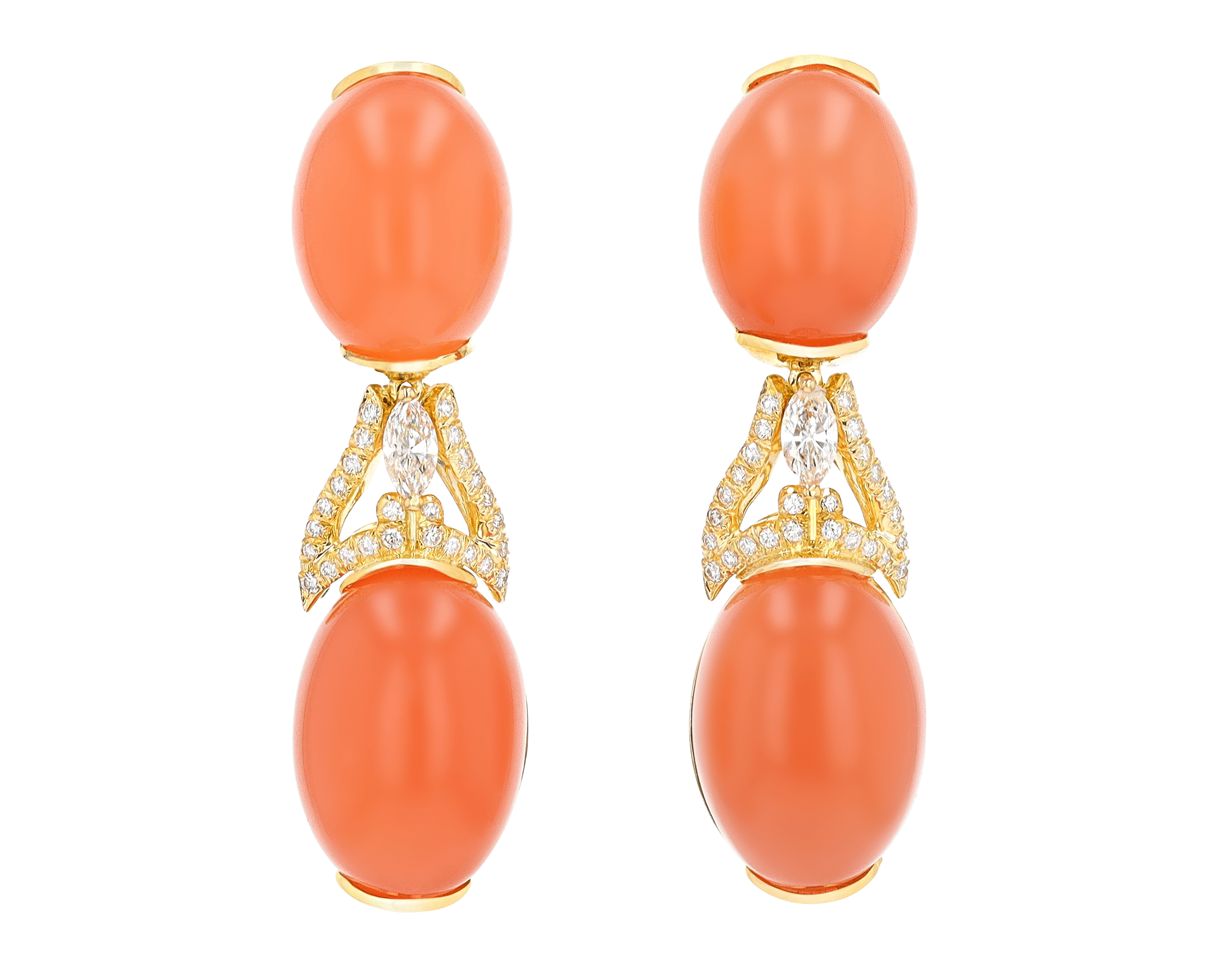 Henry Dunay Orange Moonstone and Diamond Earrings