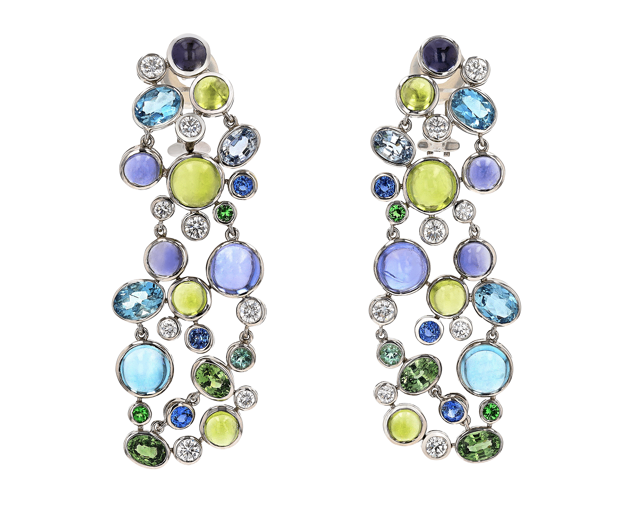 Sapphire, Tsavorite and Diamond Drop Earrings