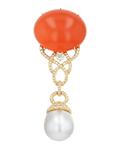 Henry Dunay Orange Moonstone and Diamond Brooch