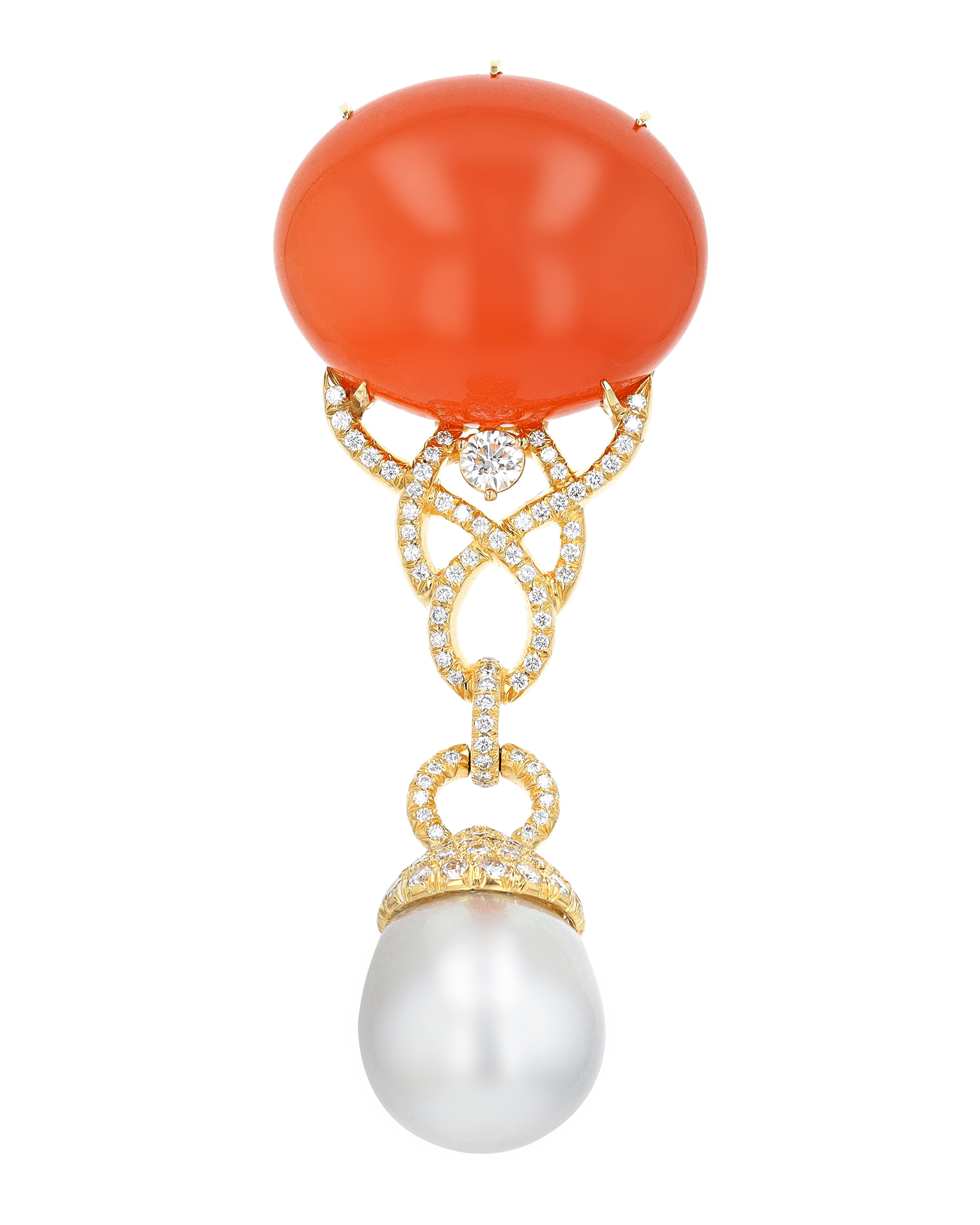 Henry Dunay Orange Moonstone and Diamond Brooch