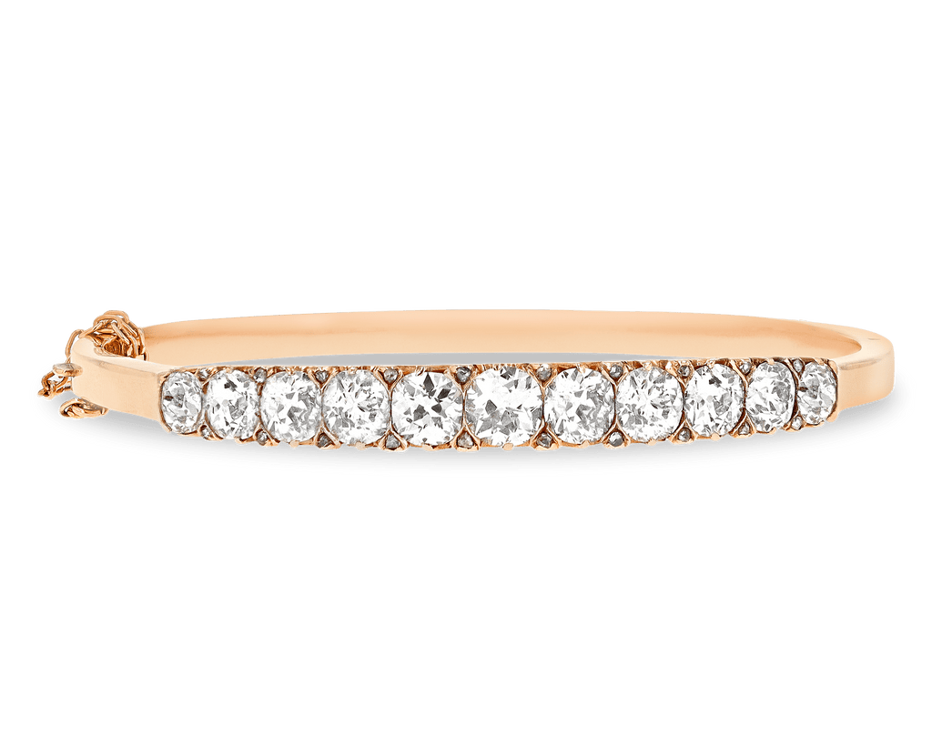 Victorian Old Mine-Cut Diamond Bangle Bracelet, 9.00 Carats