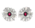 Ruby and Mother-of-Pearl Floral Earrings