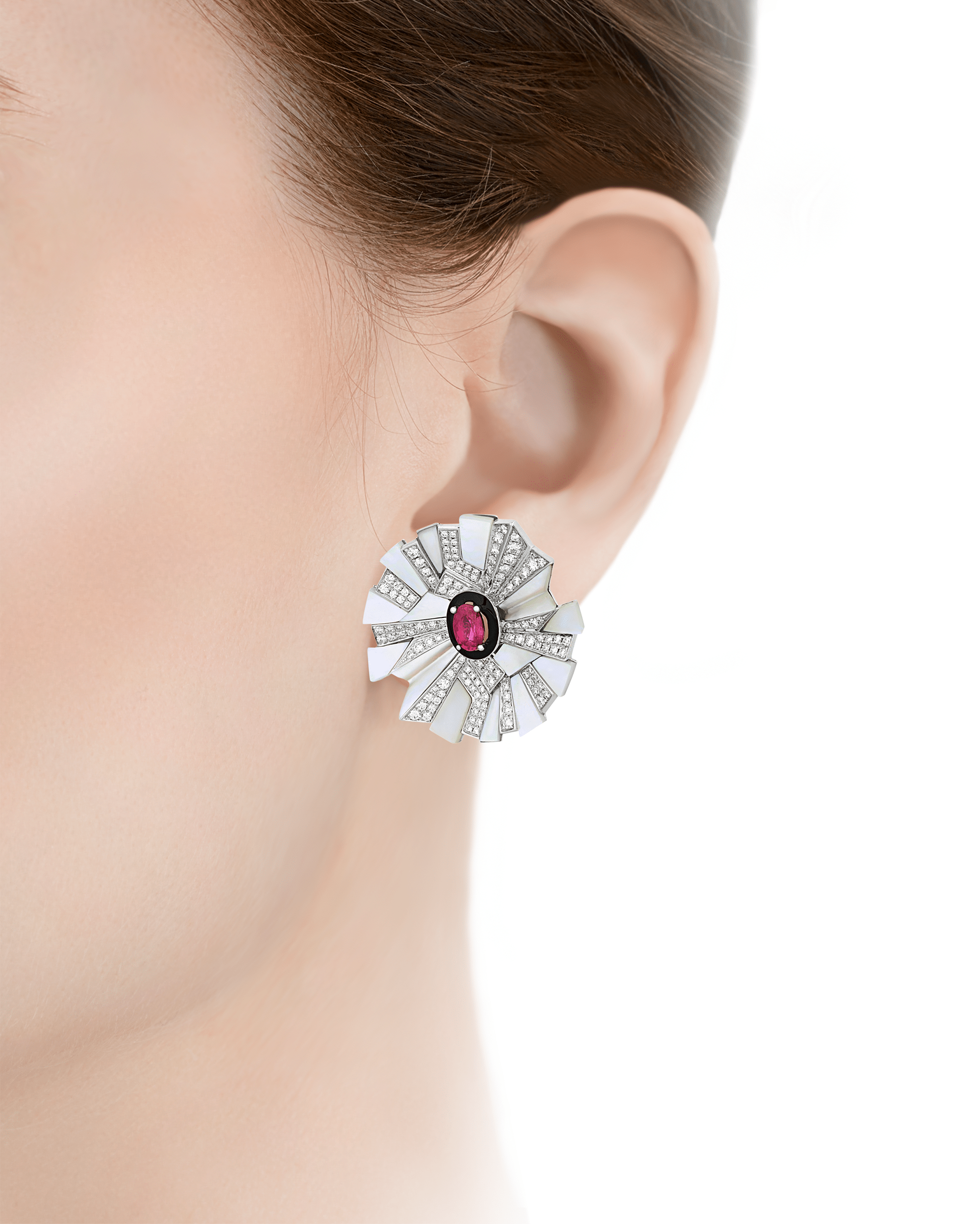 Ruby and Mother-of-Pearl Floral Earrings