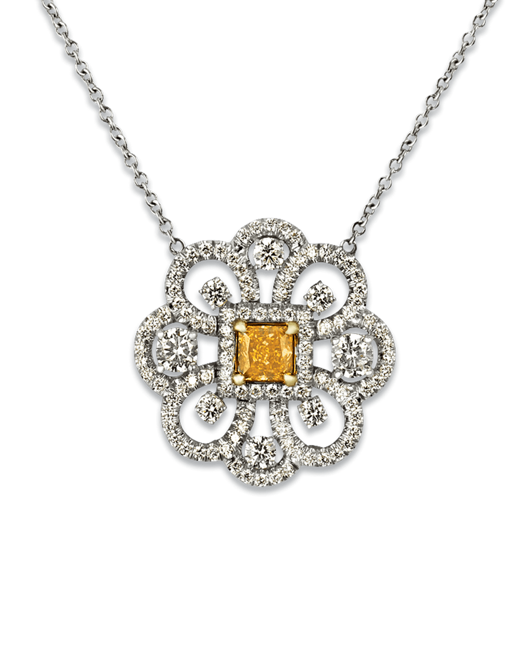 Fancy Vivid Yellowish Orange Diamond Pendant, 0.43 Carat