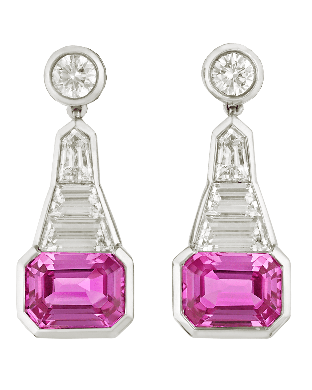 Pink Sapphire Dangle Earrings, 3.60 Carats