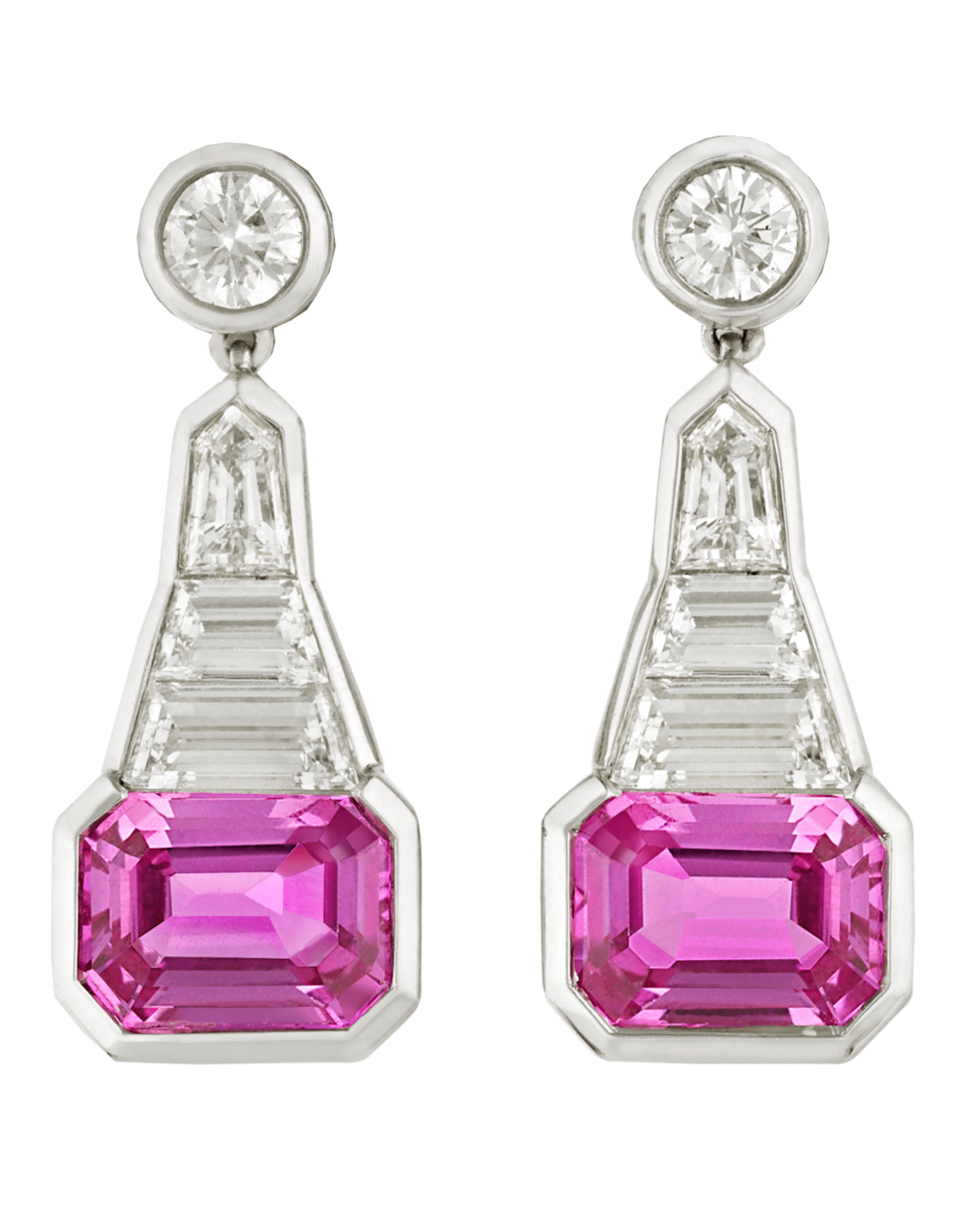 Pink Sapphire Dangle Earrings, 3.60 Carats