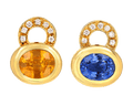 Blue and Yellow Sapphire Earrings, 8.00 Carats