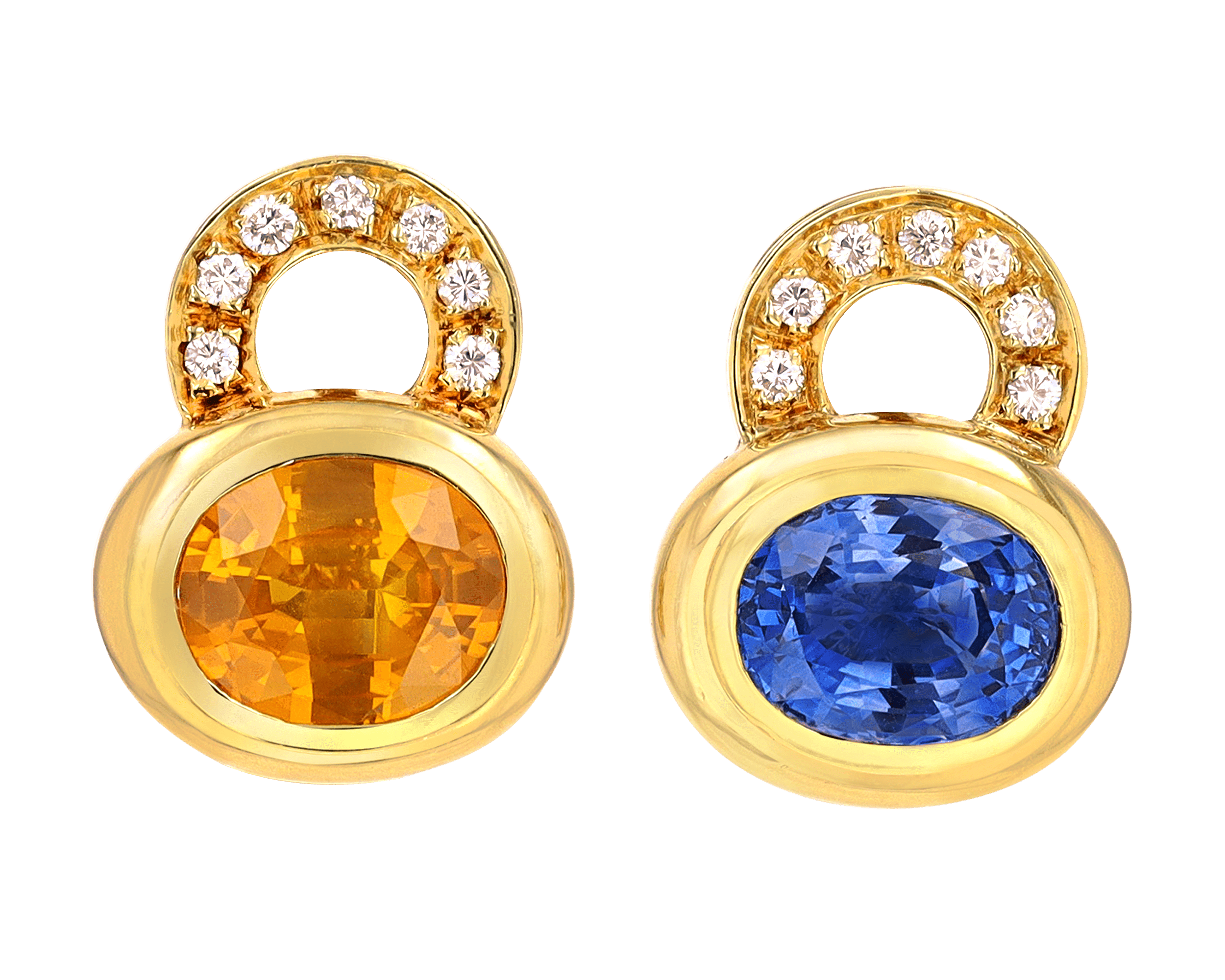 Blue and Yellow Sapphire Earrings, 8.00 Carats