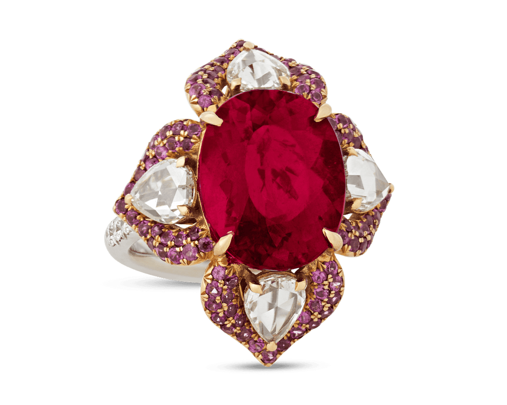 Floral Rubellite Tourmaline Ring, 9.41 Carats