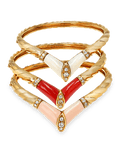 Coral and Diamond Bangle Bracelet Set