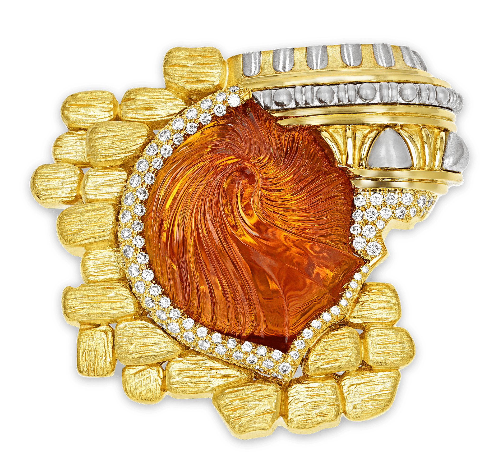 Henry Dunay Carved Citrine Brooch, 58.75 Carats