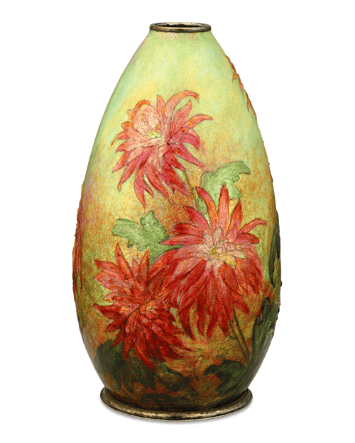 Camille Fauré Enamel Chrysanthemum Vase