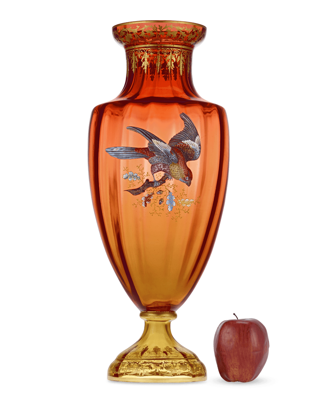 Moser Vase with Gilt and Enamel Bird