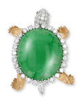 Wedderien Natural Jade and Diamond Turtle Brooch