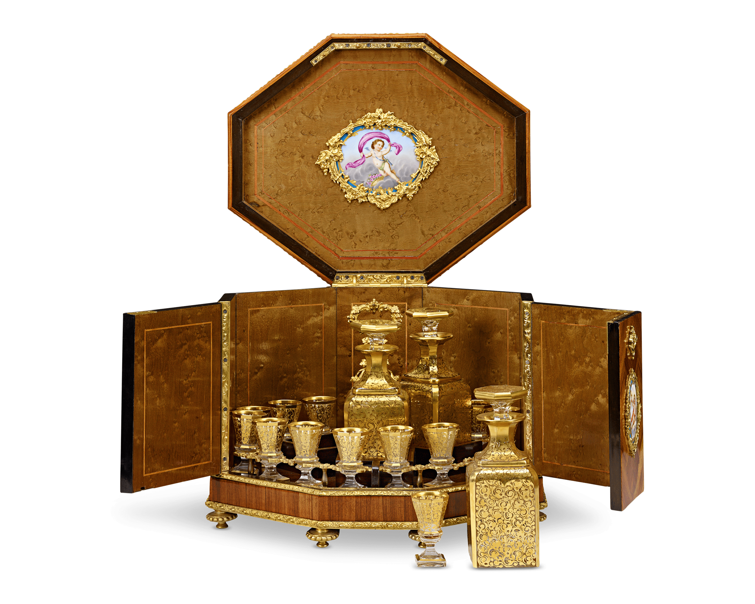 Baccarat Cave à Liqueur with Sèvres Porcelain