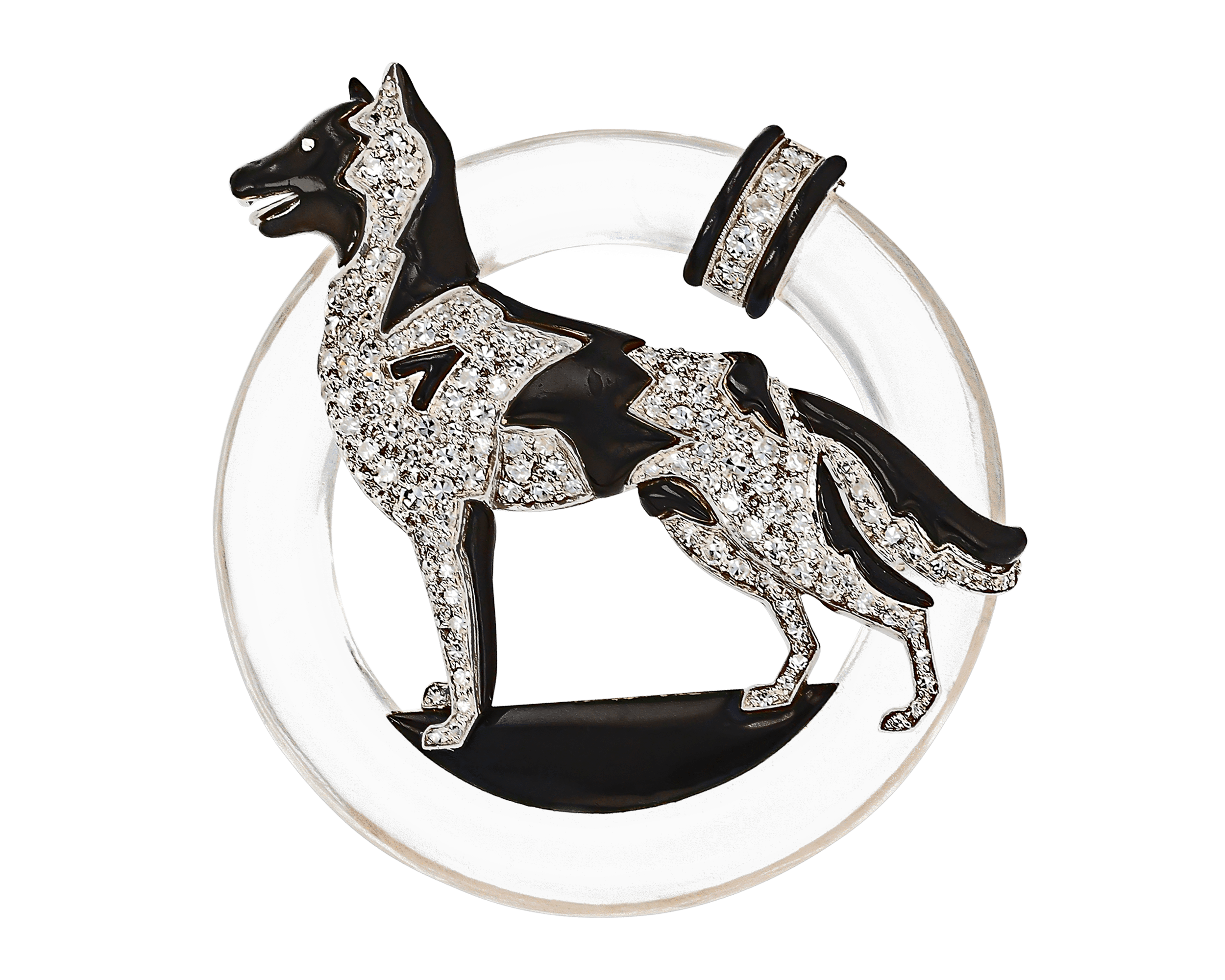 Art Deco Diamond and Rock Crystal Dog Brooch
