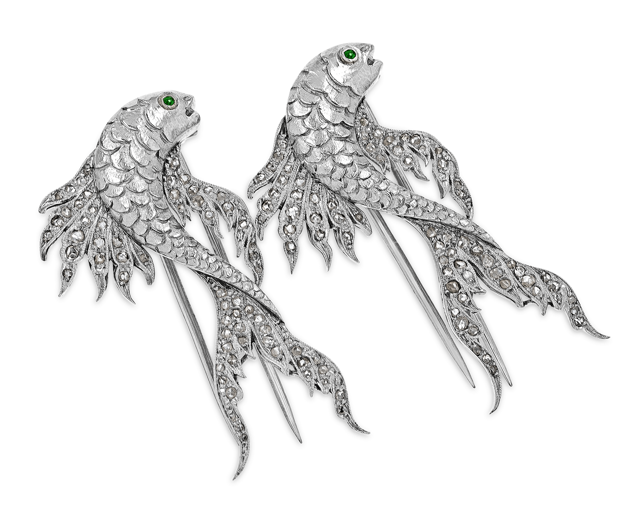 Pair of Diamond Fish Brooches